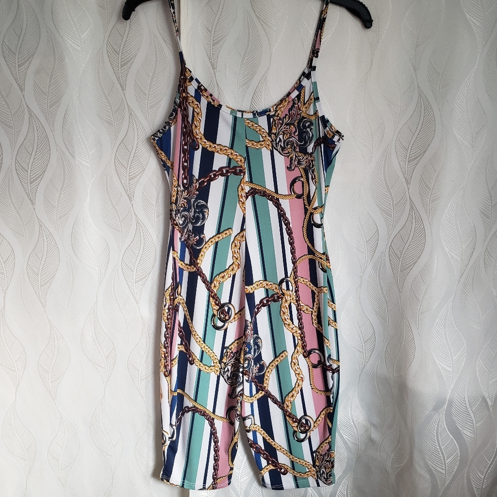 Fashion Nova Striped Multicolor Chain Print Bodycon Romper - Picture 2 of 8